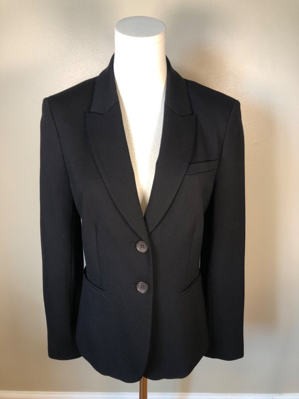 Boden WE545 Marylebone Ponte Blazer Black Stretch Tailored Polka Dot Lining Sz 8